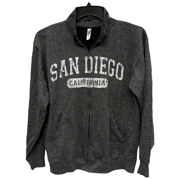 Teemax Heather Grey San Diego Zip Up High Neck Elastic Band Hem and Cuffs Jacket - Picture 2 of 4